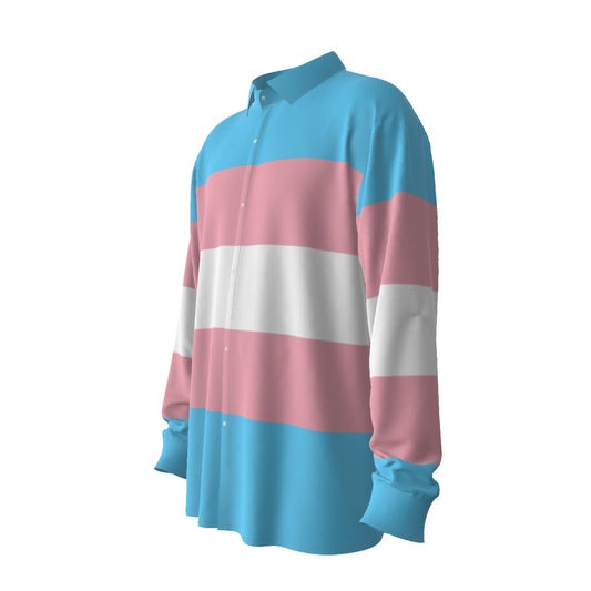 Trans Coloured Pride Boyfriend Imitation Silk Long-Sleeved Shirt
