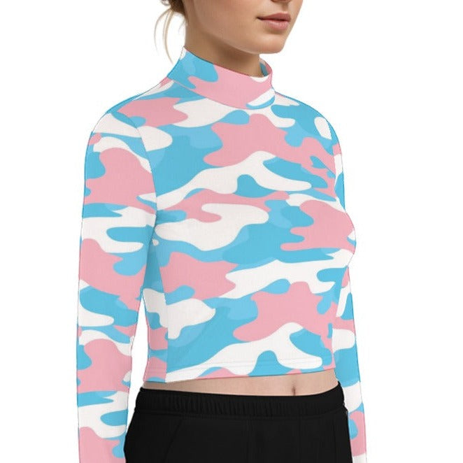 Plus Size Blue Pink White Pride Camouflage Turtleneck T-Shirt