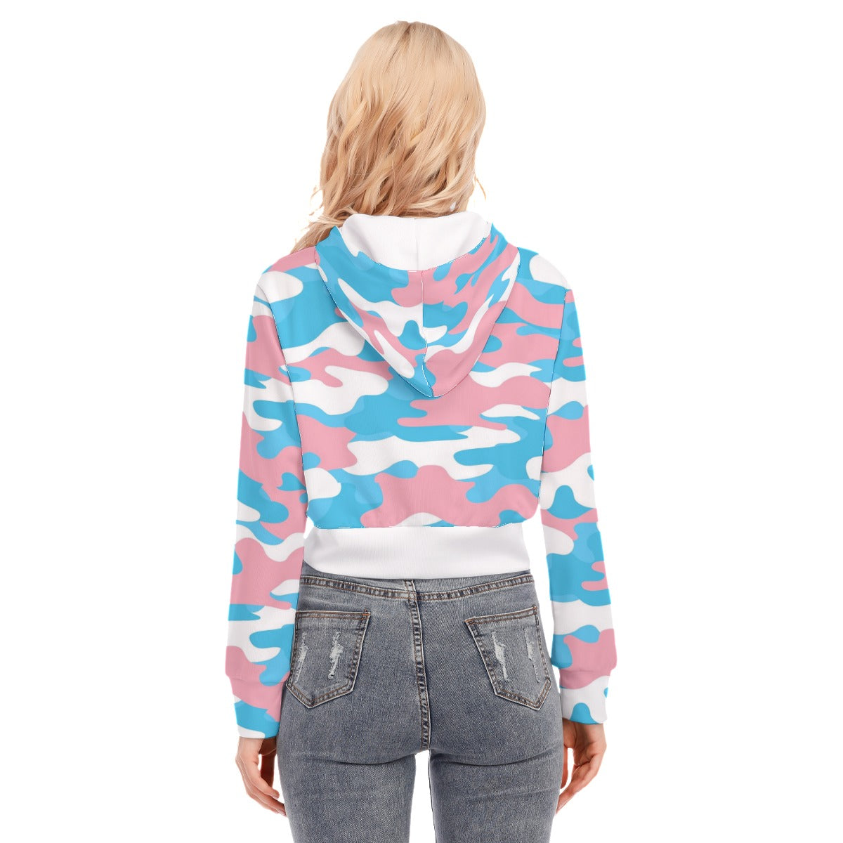 Teen Blue Pink White Pride Camouflage Cropped Hooded Jacket