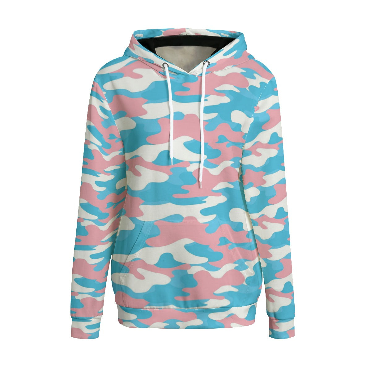 Plus Size Blue Pink White All Over Pride Camouflage Pullover Hoodie