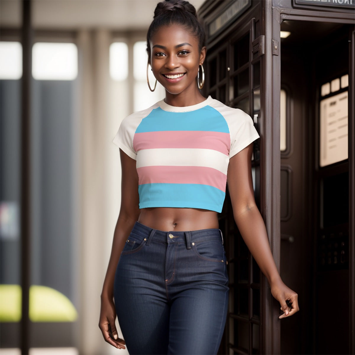 Teen Blue Pink White Pride Cropped T-shirt