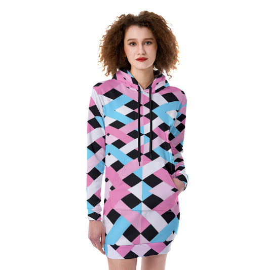 Blue Pink White Pride Lattice Series Black Heavy Fleece Long Hoodie