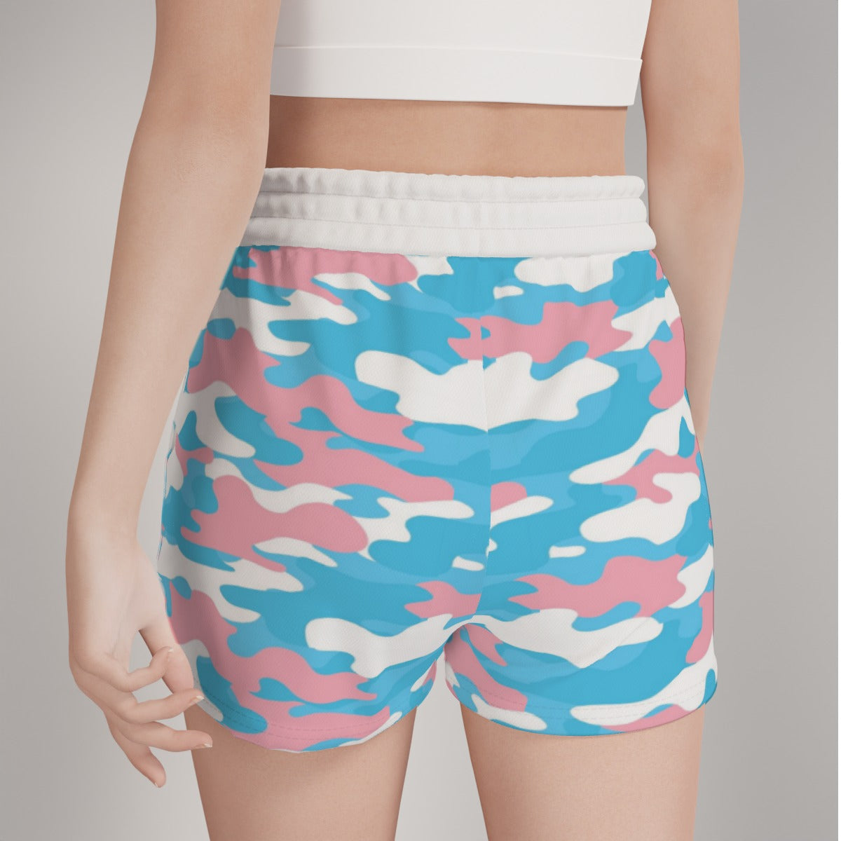 Blue Pink White Trans Pride Colors/White Camouflage Casual Gym Shorts