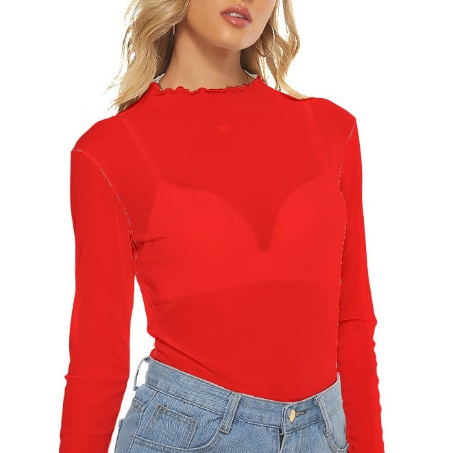 Ruby Red See-Through Long-Sleeved T-Shirt