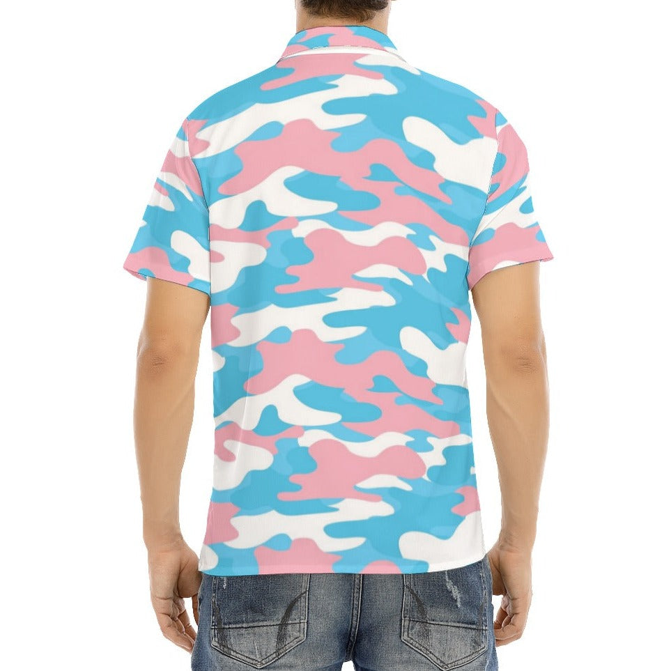 Plus Size Blue Pink White Pride Collared Boyfriend Shirt