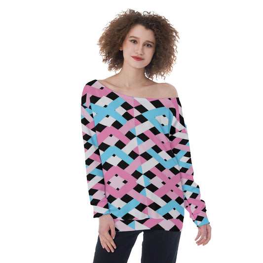 Teen - Plus Size Blue Pink White Pride Lattice Off-Shoulder Sweatshirt