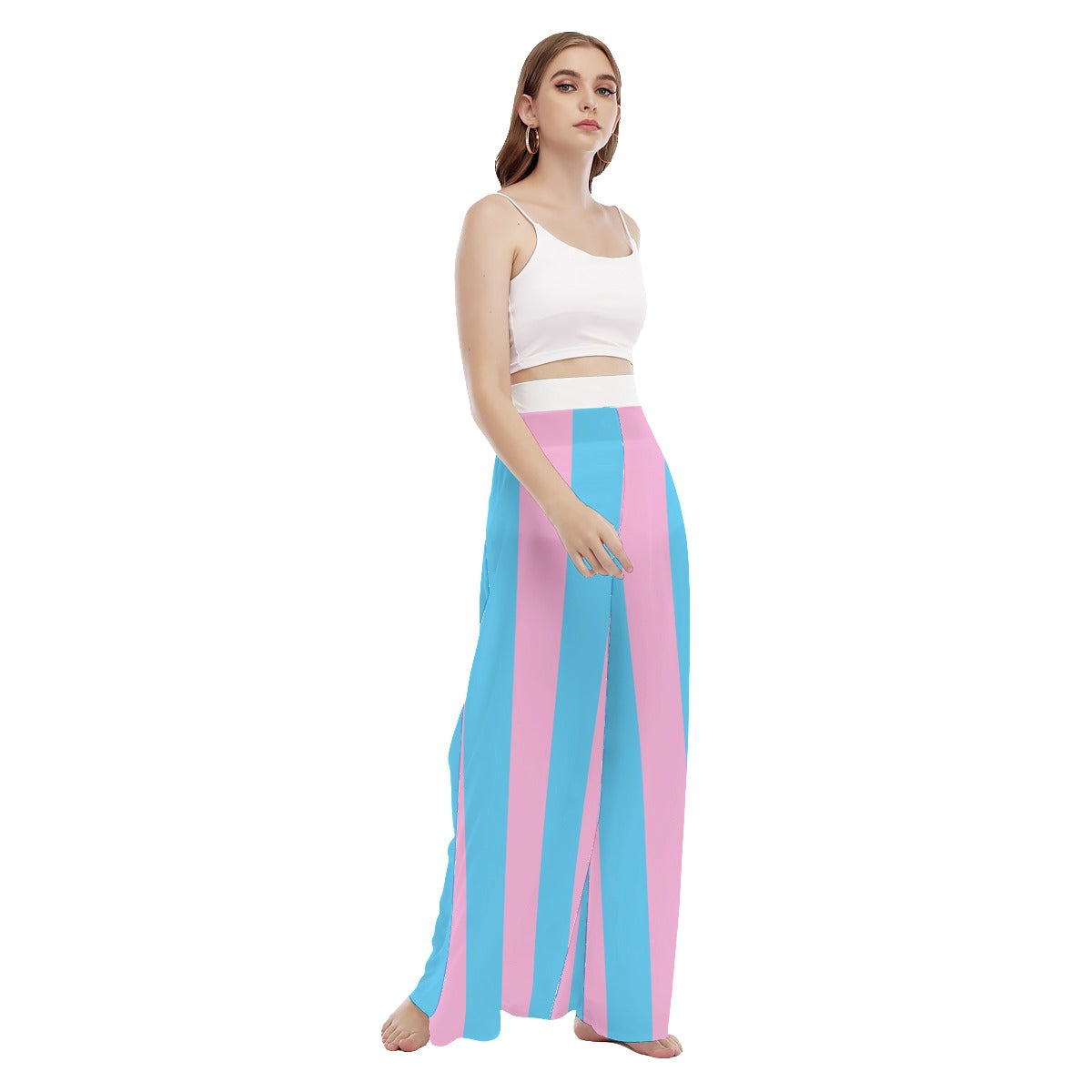 Circus Striped High-Waisted Wide-Leg Chiffon Beach Palazzo