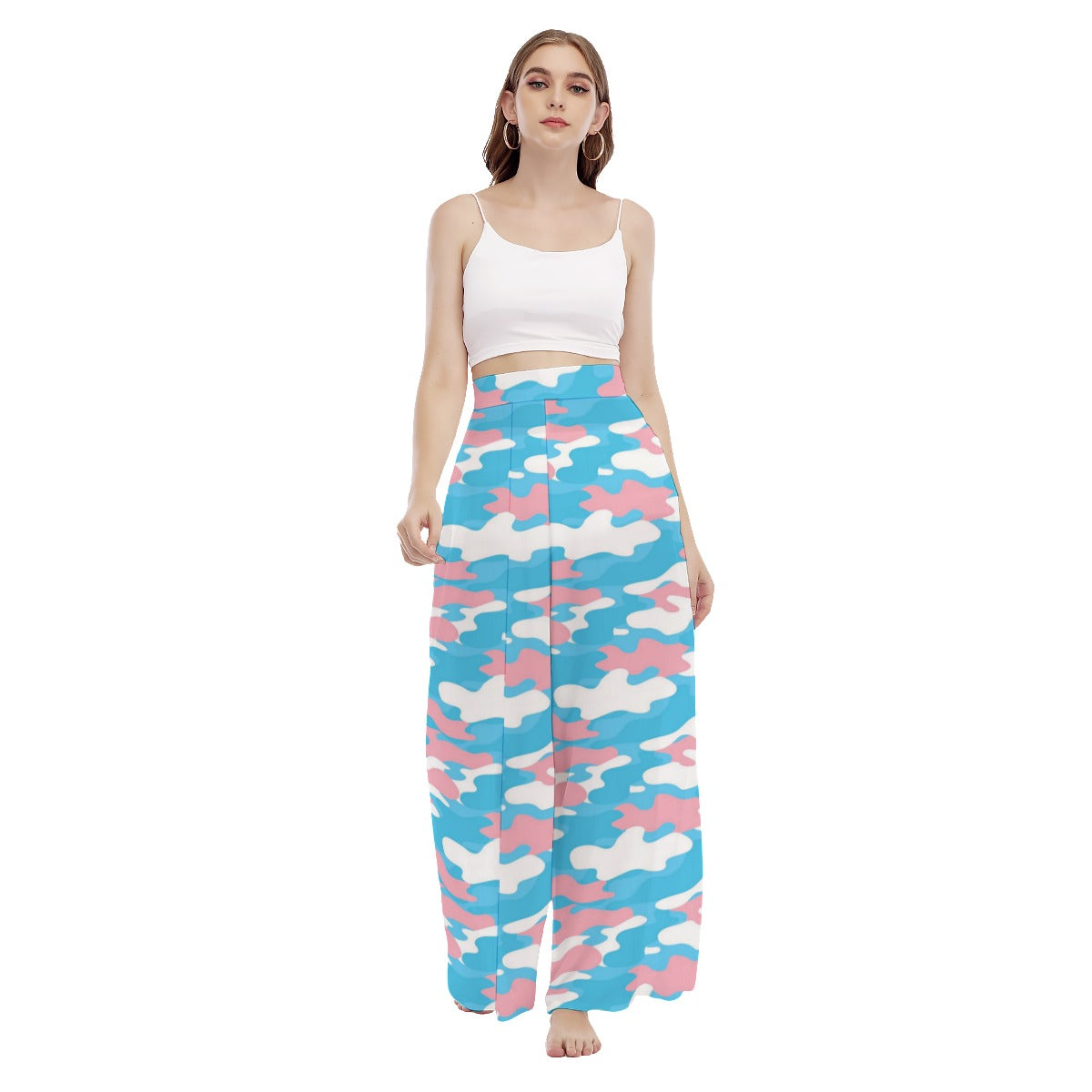 Trans Coloured Trans Pride Camouflage High-Waist Wide-Legged Beach Palazzo