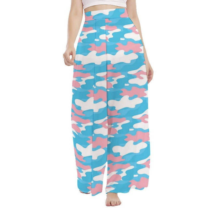 Trans Coloured Trans Pride Camouflage High-Waist Wide-Legged Beach Palazzo