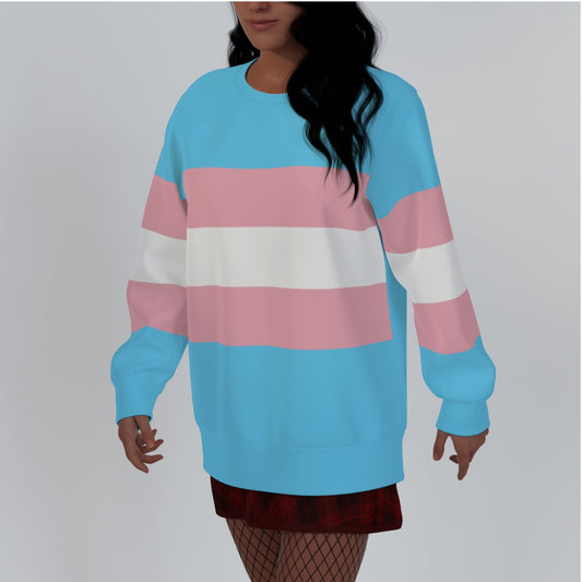 Plus Size Blue Pink White Pride All-Over Raglan Sleeved Sweatshirt