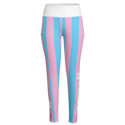 Teen - Plus Size Blue Pink White Circus Stripe High-Waist Casual Jeggings (with Side Pockets)