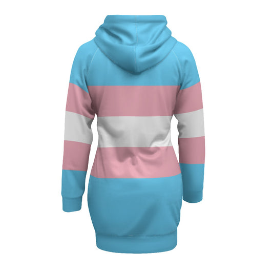 Blue Pink White All Over Pride Raglan Sleeved Pullover Hoodie Dress