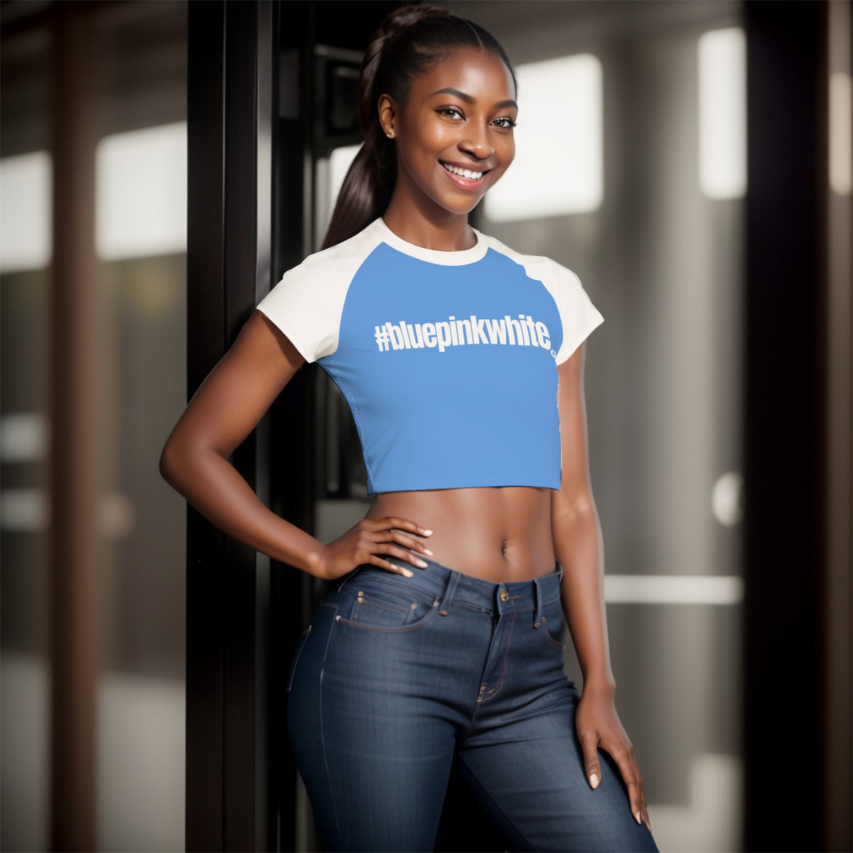 Teen Blue Pink White Pride Fitted Cropped T-Shirt
