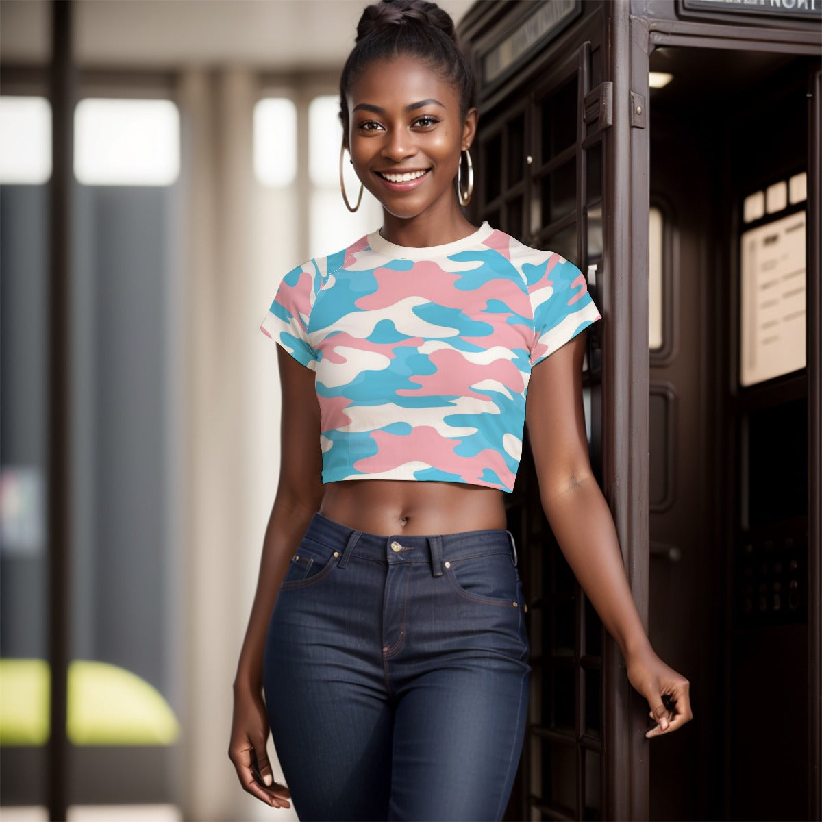 Teen Blue Pink White Pride Fitted Cropped T-Shirt