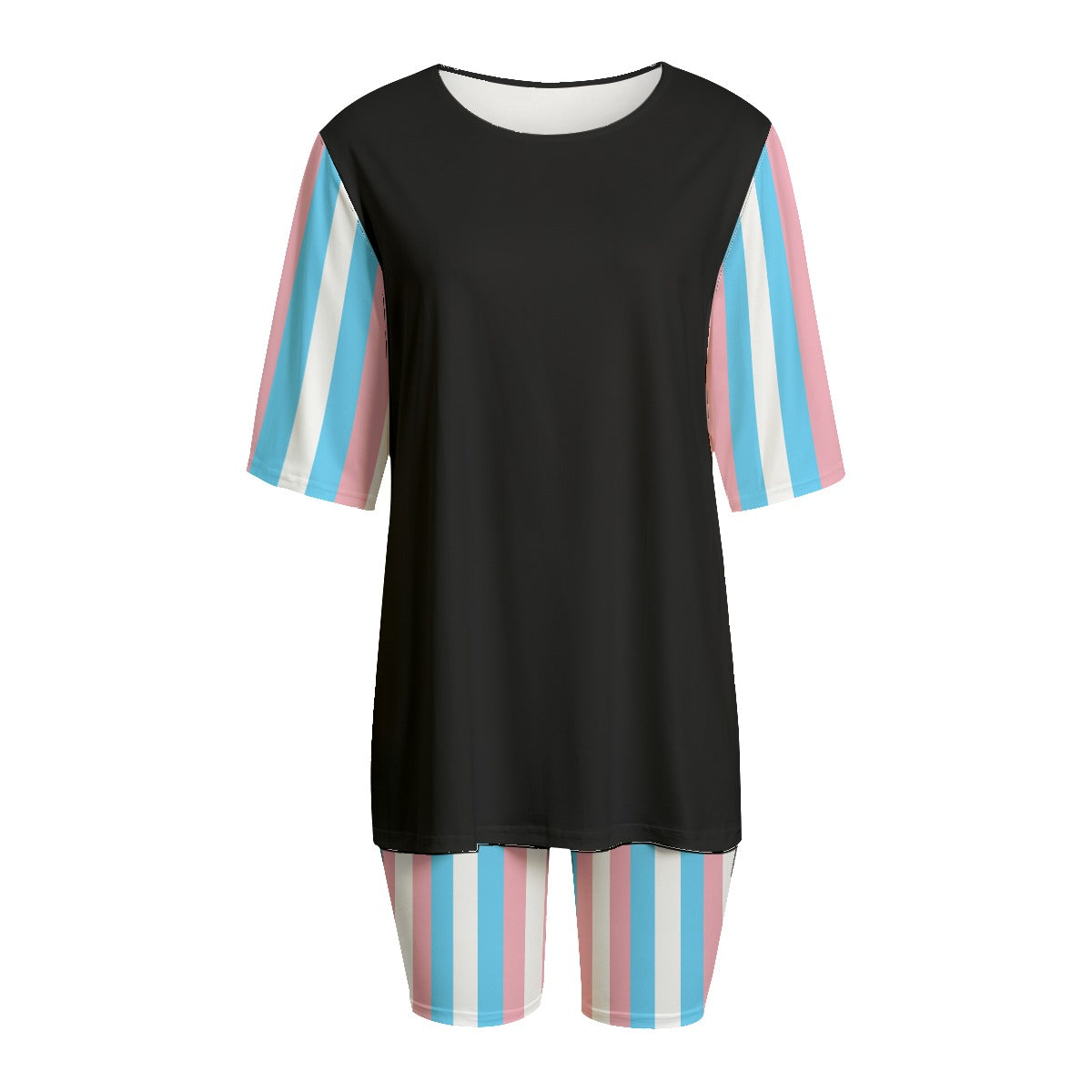 Trans Coloured Trans Pride Black Short-Sleeve T-Shirt and Short-Leg Pajama Set