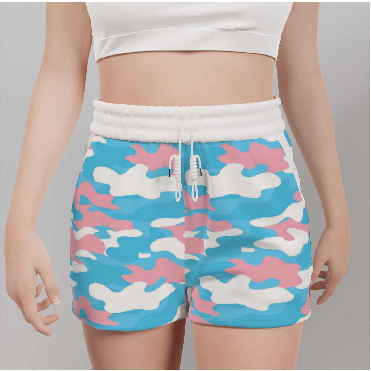 Blue Pink White Trans Pride Colors/White Camouflage Casual Gym Shorts