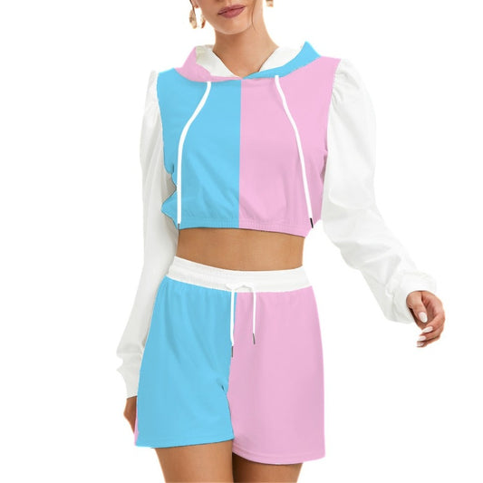 Blue Pink White Vive Le Paris Pride Micro Fleece Hoodie And Shorts Set