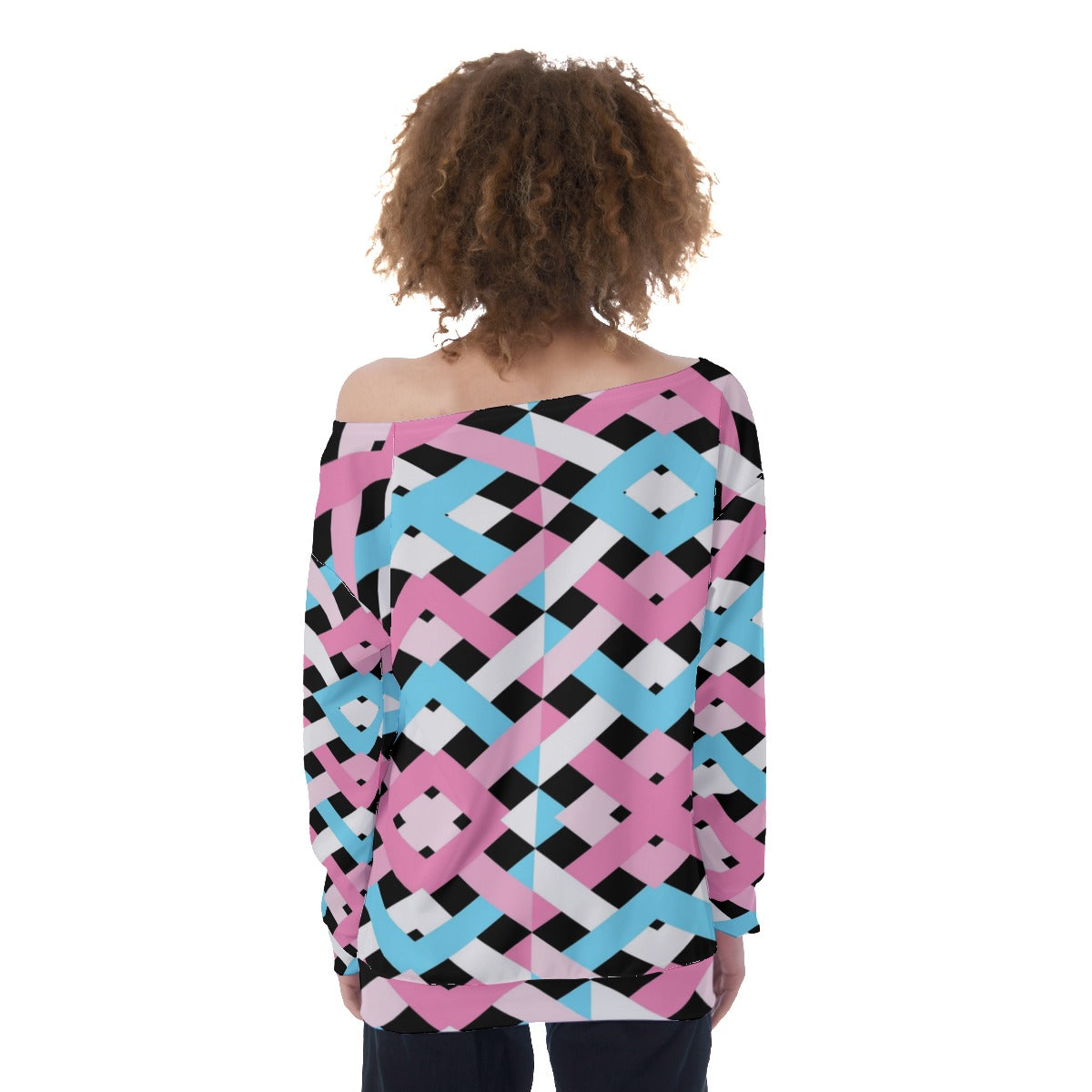 Teen - Plus Size Blue Pink White Pride Lattice Off-Shoulder Sweatshirt