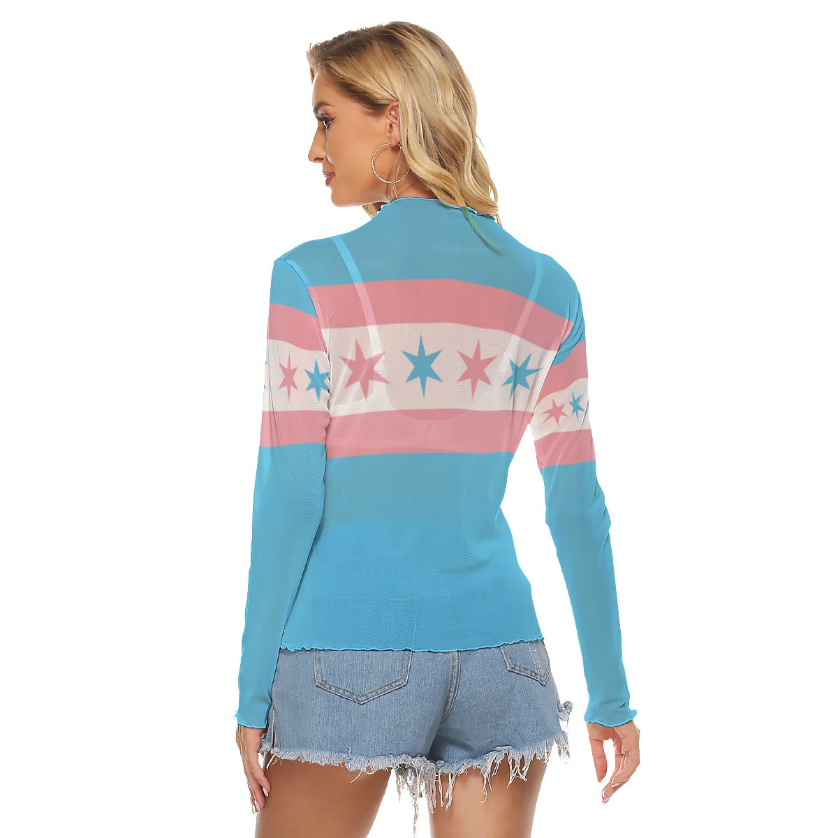 Teen Blue Pink White See-Thru Top