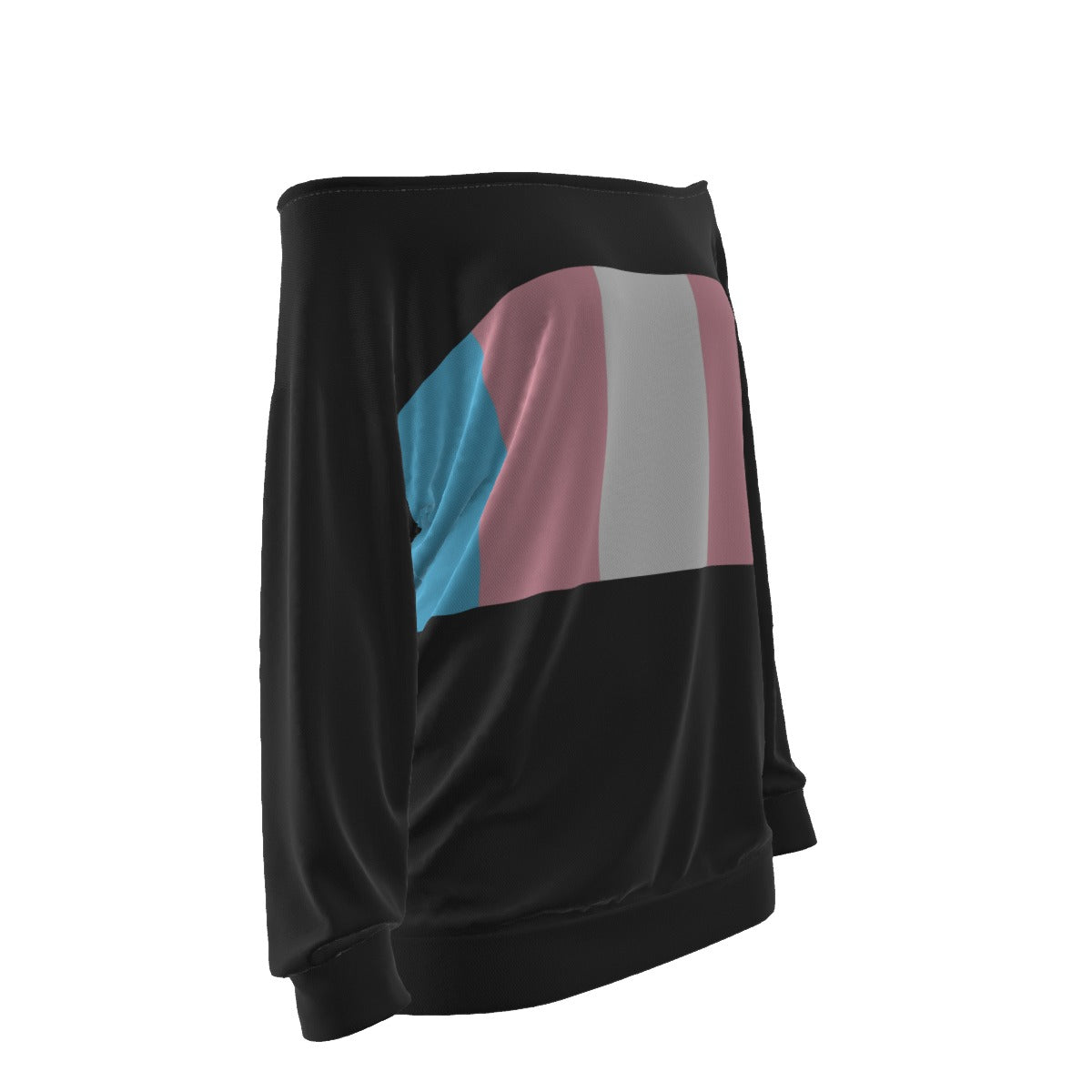 Teen - Plus Size Blue Pink White Trans Pride Black Off-Shoulder Sweatshirt