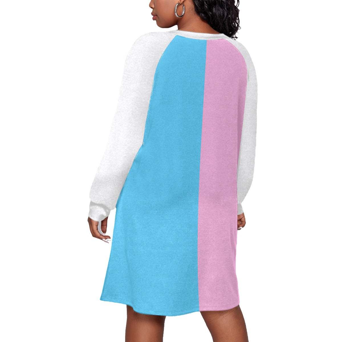 Plus Size Blue Pink White Pride Classic Round-Neck White Dress