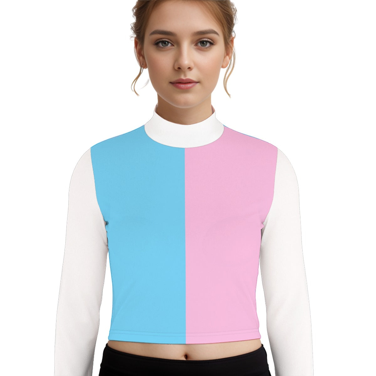 Plus Size Blue Pink White Turtleneck T-Shirt