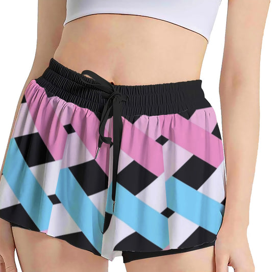 Blue Pink White Pride Lattice Black Fitness Sport Culottes