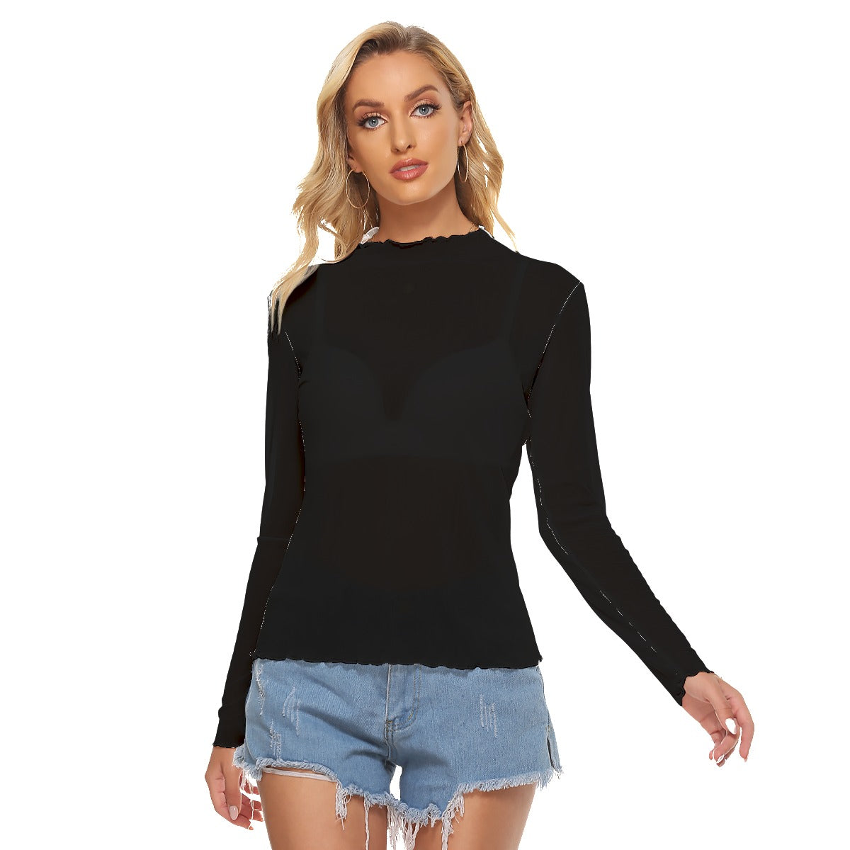 Black See-Through Long-Sleeved T-Shirt