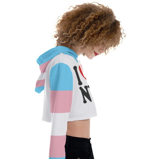 Blue Pink White 'I Love NY' Transcolour/White Crop Top Hoodie