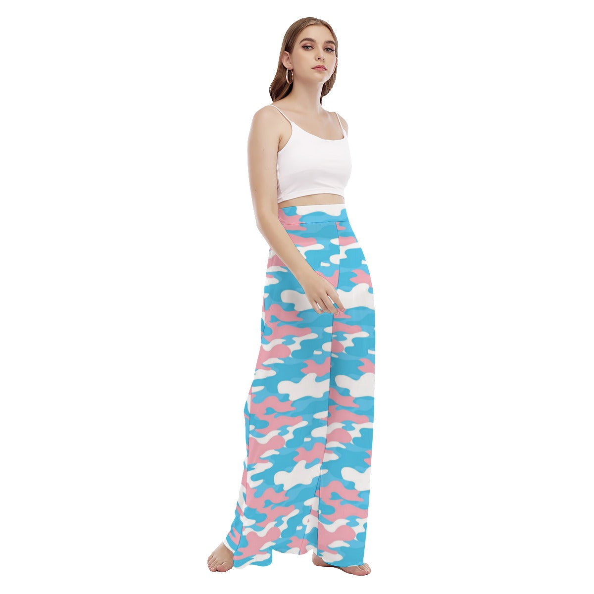 Trans Coloured Trans Pride Camouflage High-Waist Wide-Legged Beach Palazzo