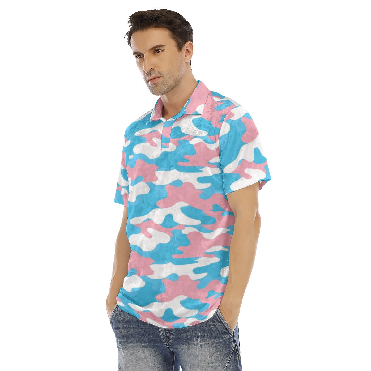 Blue Pink White All Over Pride Half-Zip Boyfriend Polo