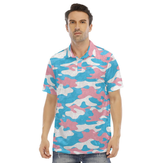 Blue Pink White All Over Pride Half-Zip Boyfriend Polo