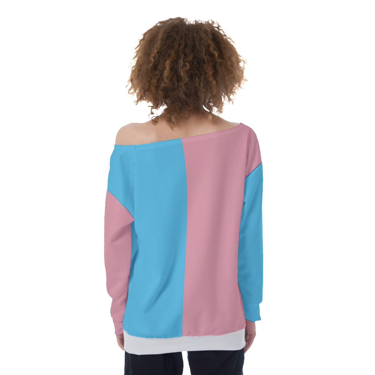 Teen - Plus Size Blue Pink White Le Trans Paris Pride Off-Shoulder Sweatshirt