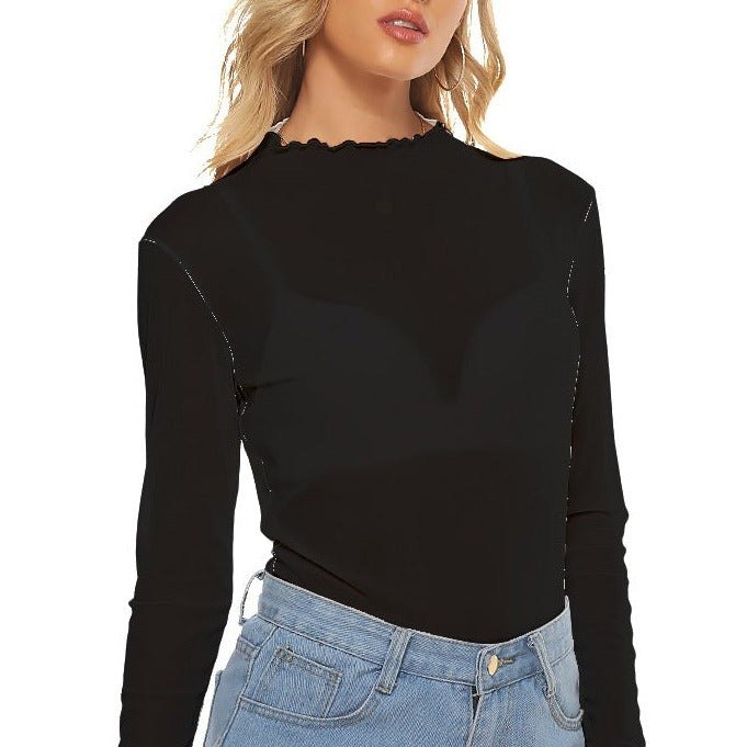 Black See-Through Long-Sleeved T-Shirt