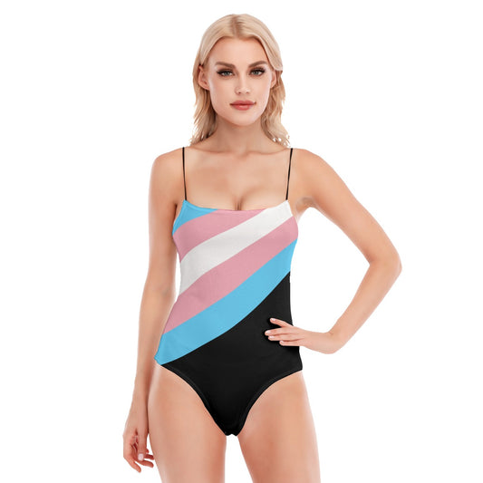 Teen - Blue Pink White Pride Spaghetti-Strapped Black Bodysuit