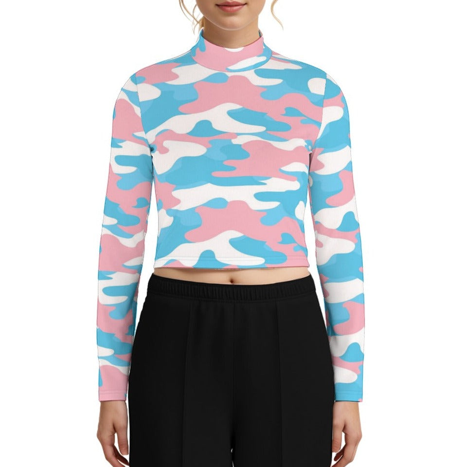Plus Size Blue Pink White Pride Camouflage Turtleneck T-Shirt