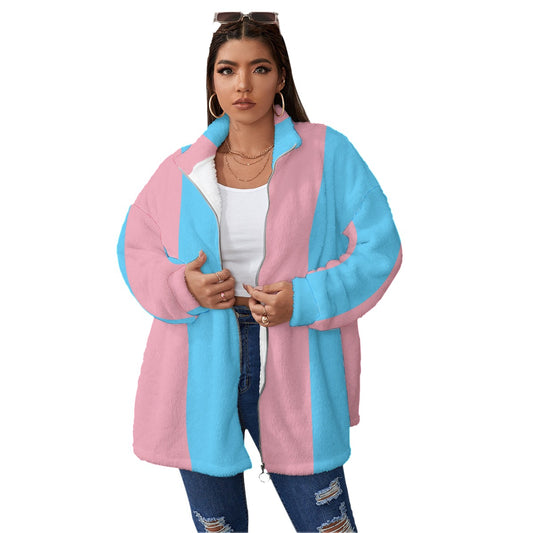 Plus Size Blue Pink White All-Over Pride Borg Fleece Coat