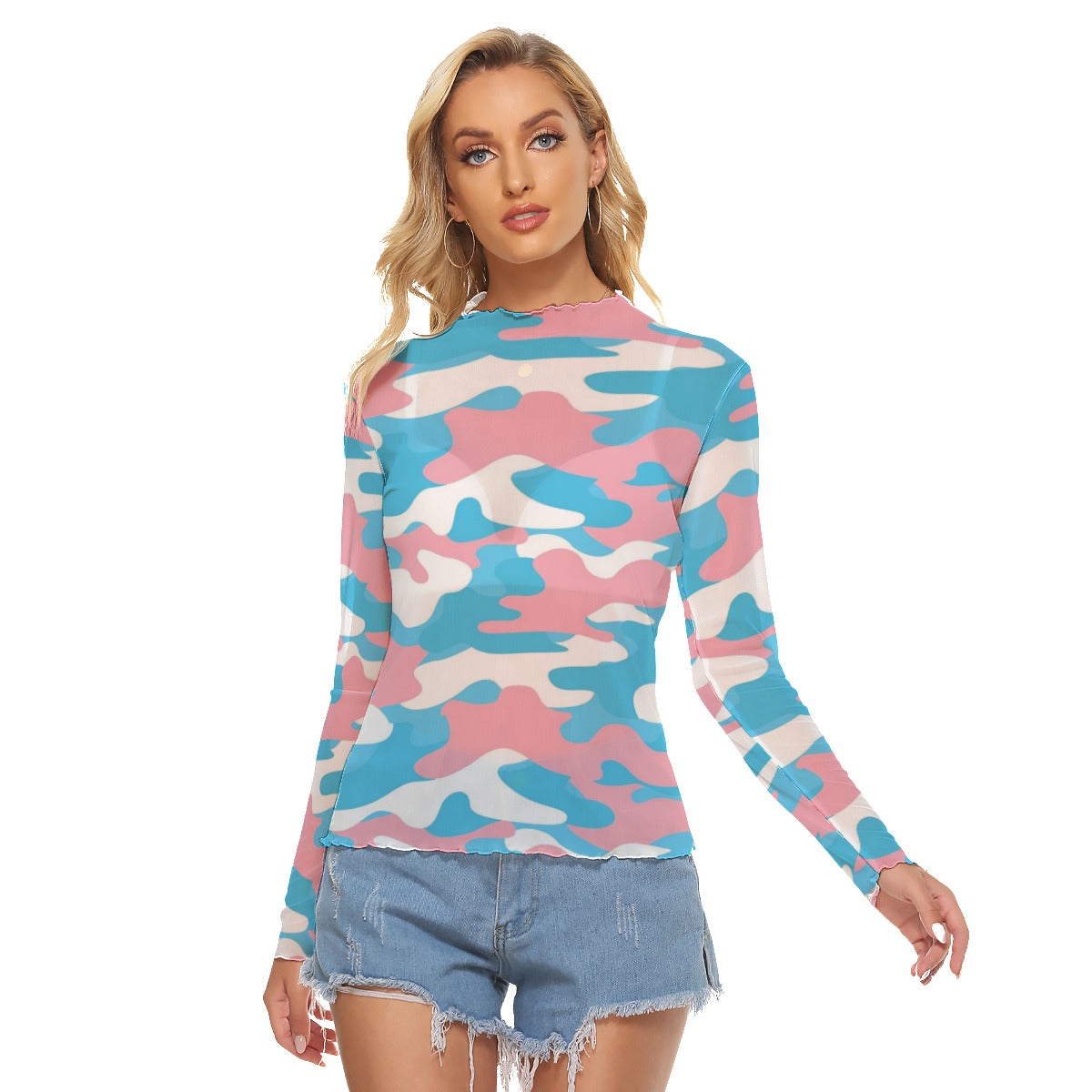 Teen Blue Pink White See-Thru Top