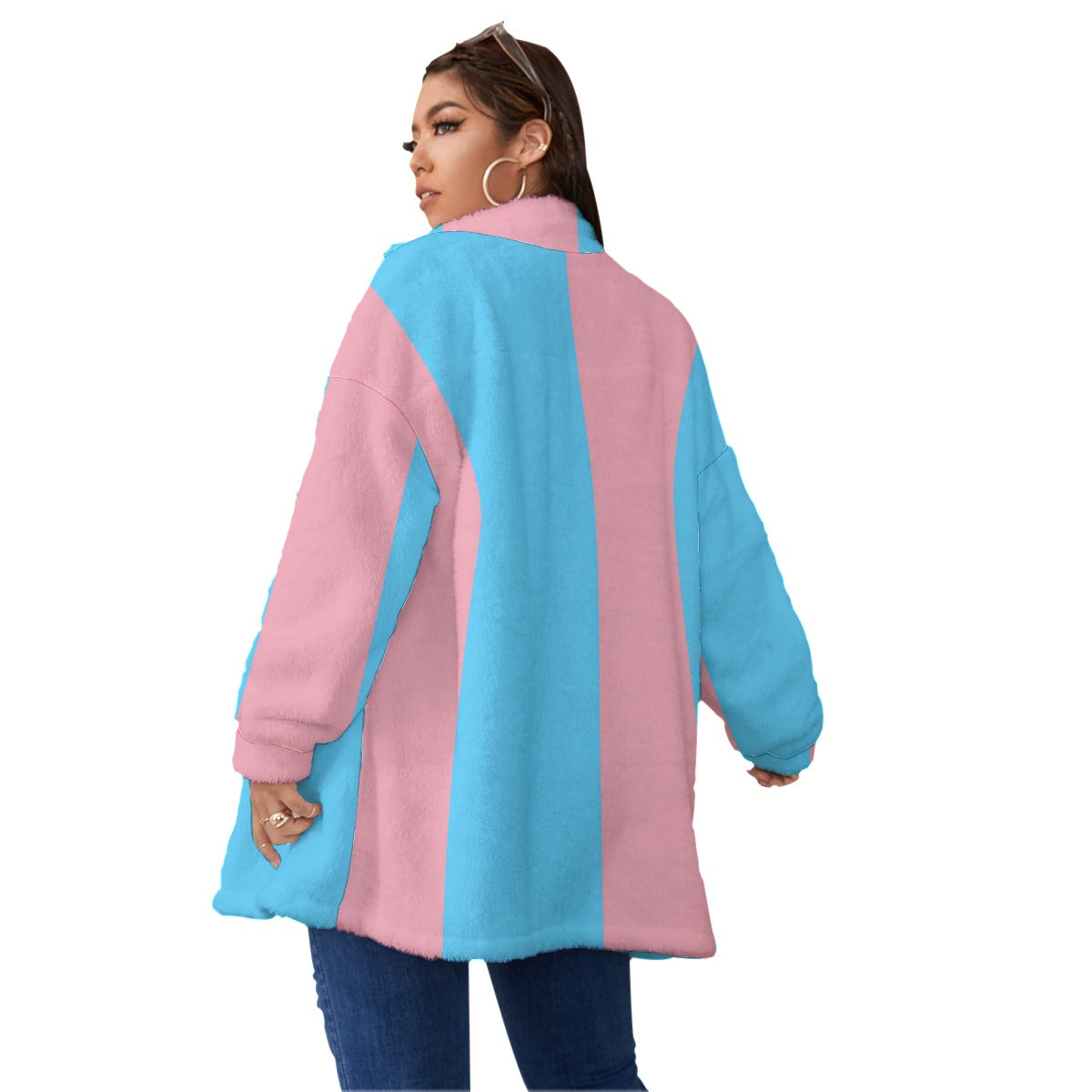 Plus Size Blue Pink White All-Over Pride Borg Fleece Coat