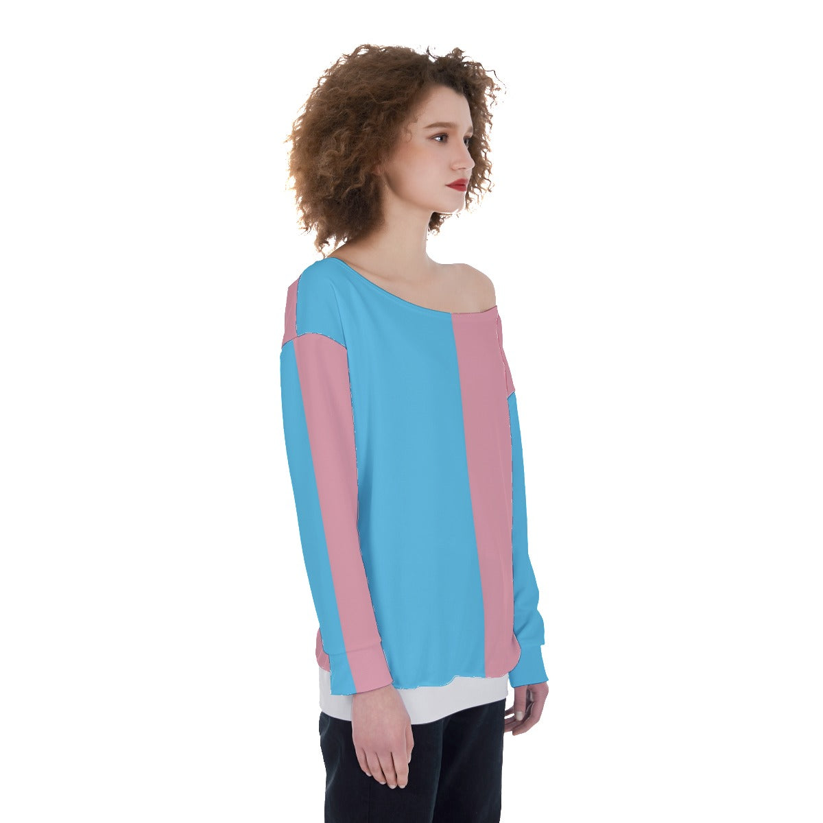 Teen - Plus Size Blue Pink White Le Trans Paris Pride Off-Shoulder Sweatshirt