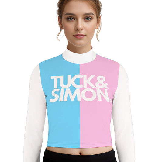 Plus Size Tuck&Simon Blue Pink White Harlequin Turtleneck T-Shirt