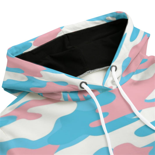 Plus Size Blue Pink White All Over Pride Camouflage Pullover Hoodie