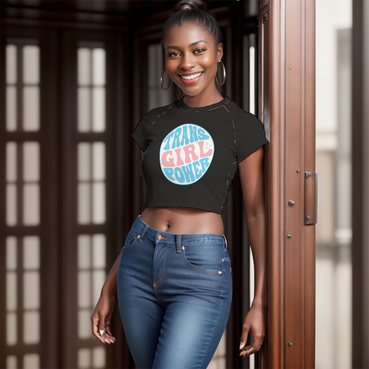 Teen Blue Pink White Pride Fitted Cropped T-Shirt