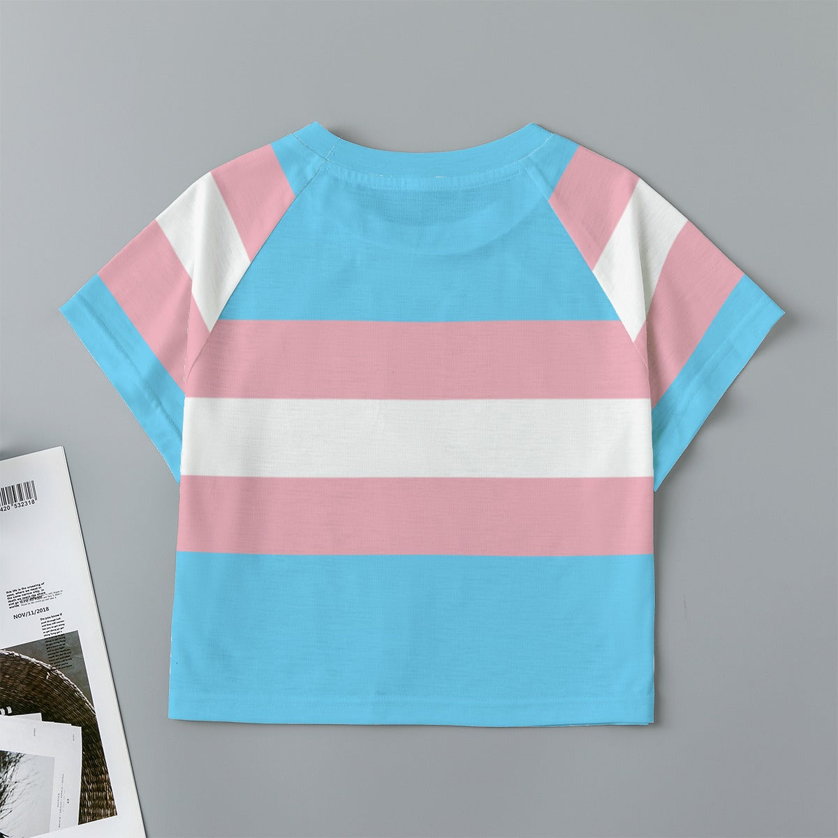 Teen - Plus Size Blue Pink White Pride Eco-Friendly Cropped Raglan T-Shirt