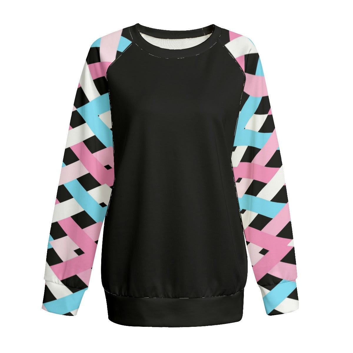 Plus Size Blue Pink White All-Over Pride Raglan Sweatshirt