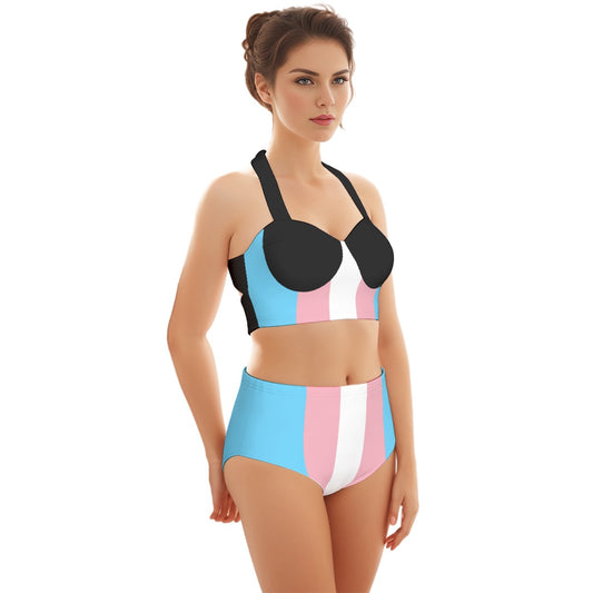 Blue Pink White Pride Halter Neck Swimsuit Set