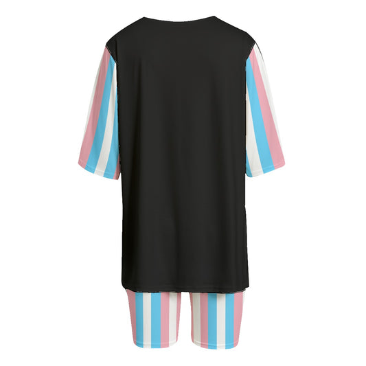 Trans Coloured Trans Pride Black Short-Sleeve T-Shirt and Short-Leg Pajama Set