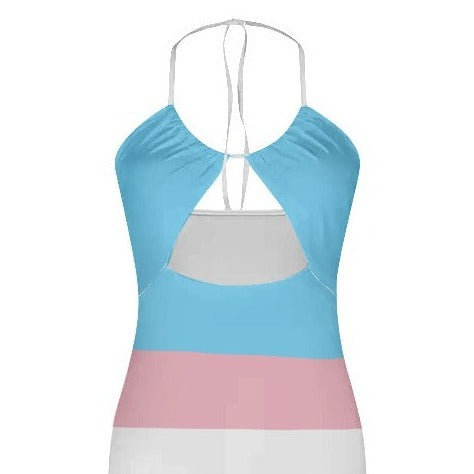Plus Size Sexy Blue Pink White All-Over Pride Spaghetti-Tied Hollow Camisole Dress