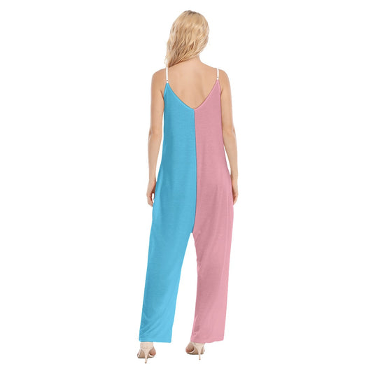 Trans Coloured Pride Paris Cami-Strapped Loose Baggy Jumpsuit