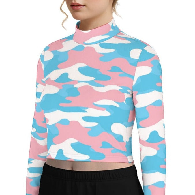 Plus Size Blue Pink White Pride Camouflage Turtleneck T-Shirt